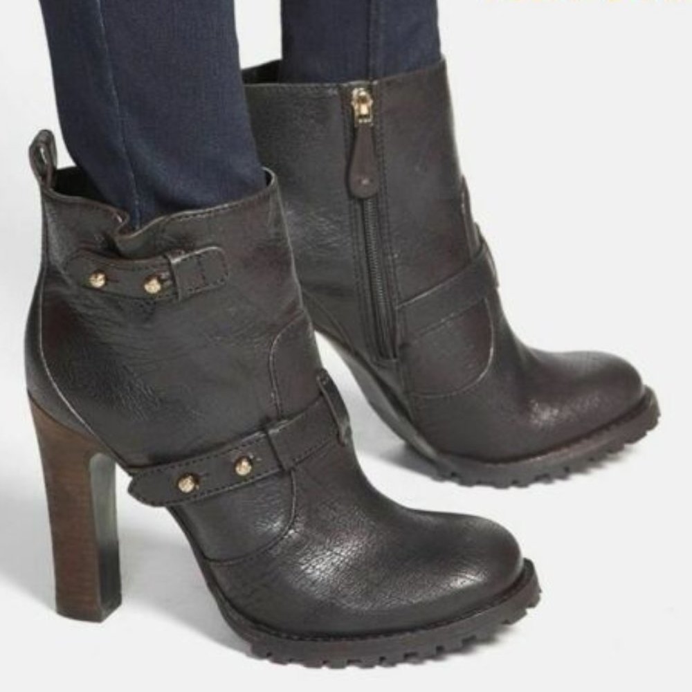 Tory Burch Landers Black Leather Zippered Booties